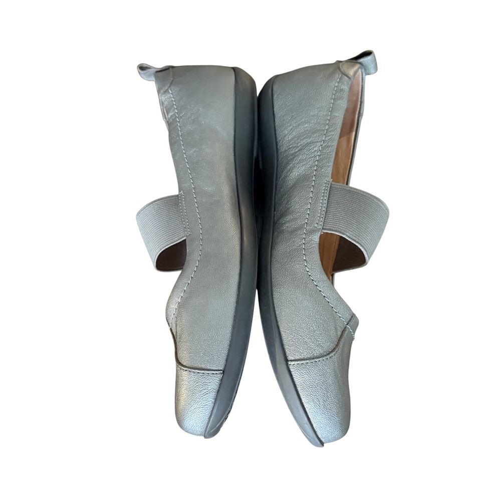 Nurture Womens Pewter Metallic Leather Mary Jane Elastic Strap Flats Size 8.5M